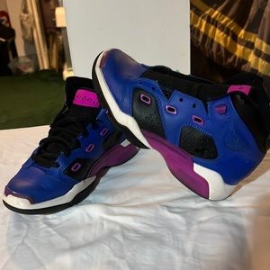 Jordan's, "hyper royal hyper violet" boys size 5y purple, blue and black.